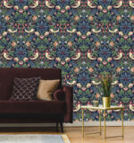 Fragaria Garden Folk Art Look Wallpaper  - Midnight Blue - Wallquest - ET11202 - Image 4