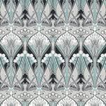 Dragonfly Damask Wallpaper - Ebony, Aqua - Seabrook, Wallquest - ET12404