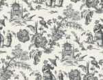 French Country Chinois Oriental Toile Scenic Wallpaper - Graphite - Wallquest - FC61800