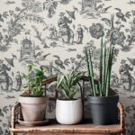 French Country Chinois Oriental Toile Scenic Wallpaper - Graphite - Wallquest - FC61800 - Image 4