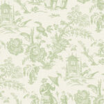 French Country Chinois Oriental Toile Scenic Wallpaper - Kiwi - Wallquest - FC61804