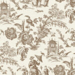 French Country Chinois Oriental Toile Scenic Wallpaper - Espresso - Wallquest - FC61806