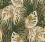Karma Flora Leaves Wallpaper - Evening Green, Multicolor - Wallquest - AG60204