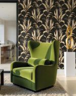 Padma Plant with Leaves Wallpaper - Type II 20 Oz. Vinyl - Warm Black - Wallquest - AG60700 - Image 4