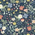 Rifle Paper Strawberry Fields Wallpaper - Navy, Pink - York - RP7358