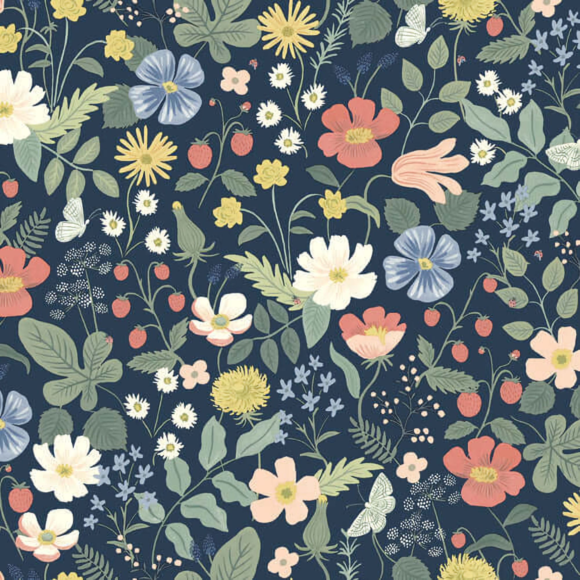 RP7358 Rifle Paper Strawberry Fields Wallpaper - Navy, Pink - York - RP7358 - Image 1