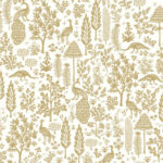 Rifle Paper Menagerie Peacock Toile Wallpaper - White, Metallic Gold - York - RP7371