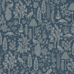 Rifle Paper Menagerie Peacock Toile Wallpaper - Navy, Metallic Silver - York - RP7372