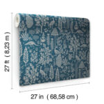Rifle Paper Menagerie Peacock Toile Wallpaper - Navy, Metallic Silver - York - RP7372 - Image 6