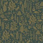 Rifle Paper Menagerie Peacock Toile Wallpaper - Emerald, Metallic Gold - York - RP7373