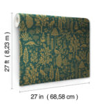 Rifle Paper Menagerie Peacock Toile Wallpaper - Emerald, Metallic Gold - York - RP7373 - Image 6