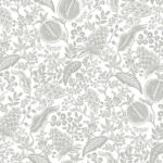 Rifle Paper Pomegranate and Leaves Toile Wallpaper - White, Metallic Silver - York - RP7387