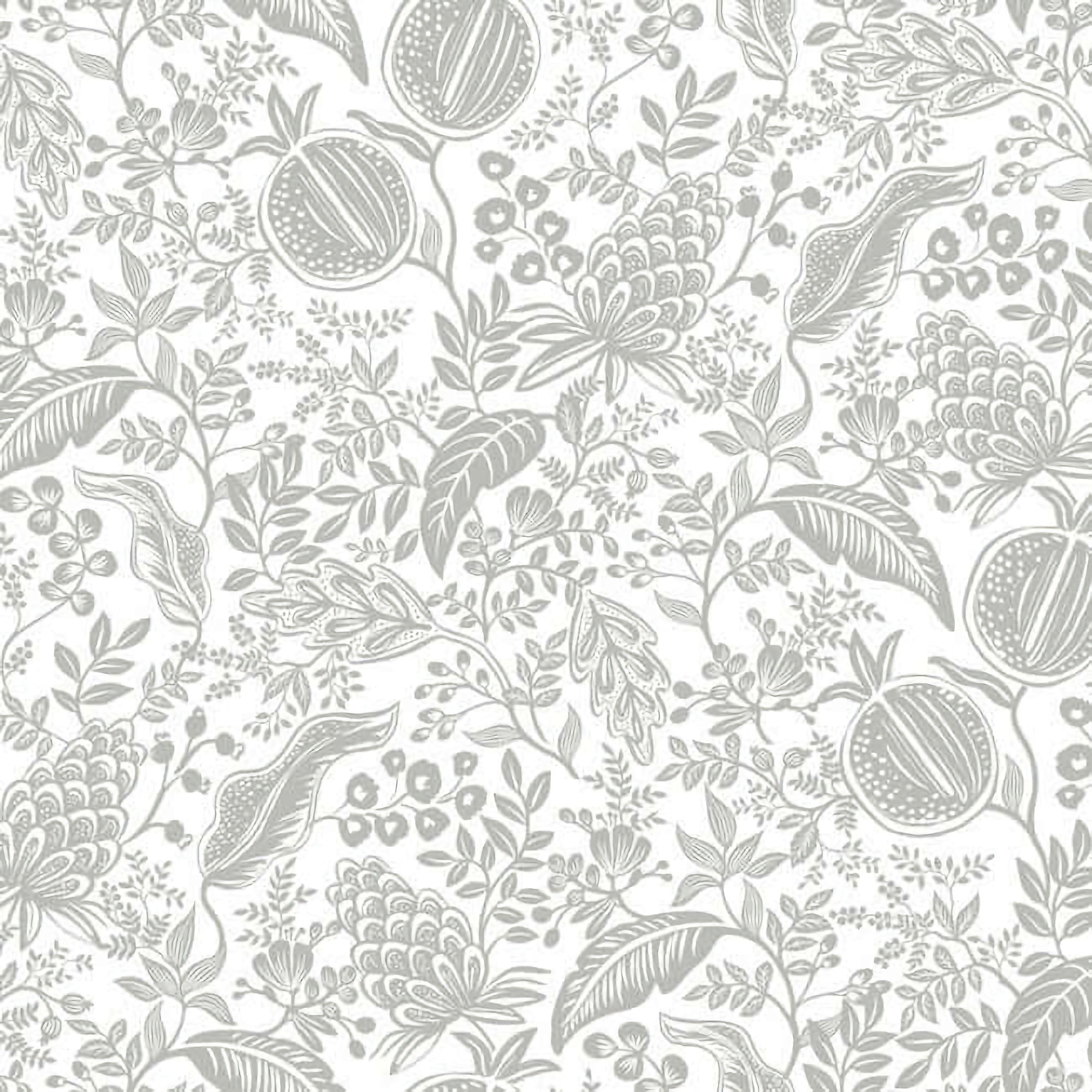 RP7387 Rifle Paper Pomegranate and Leaves Toile Wallpaper - White, Metallic Silver - York - RP7387 - Image 1