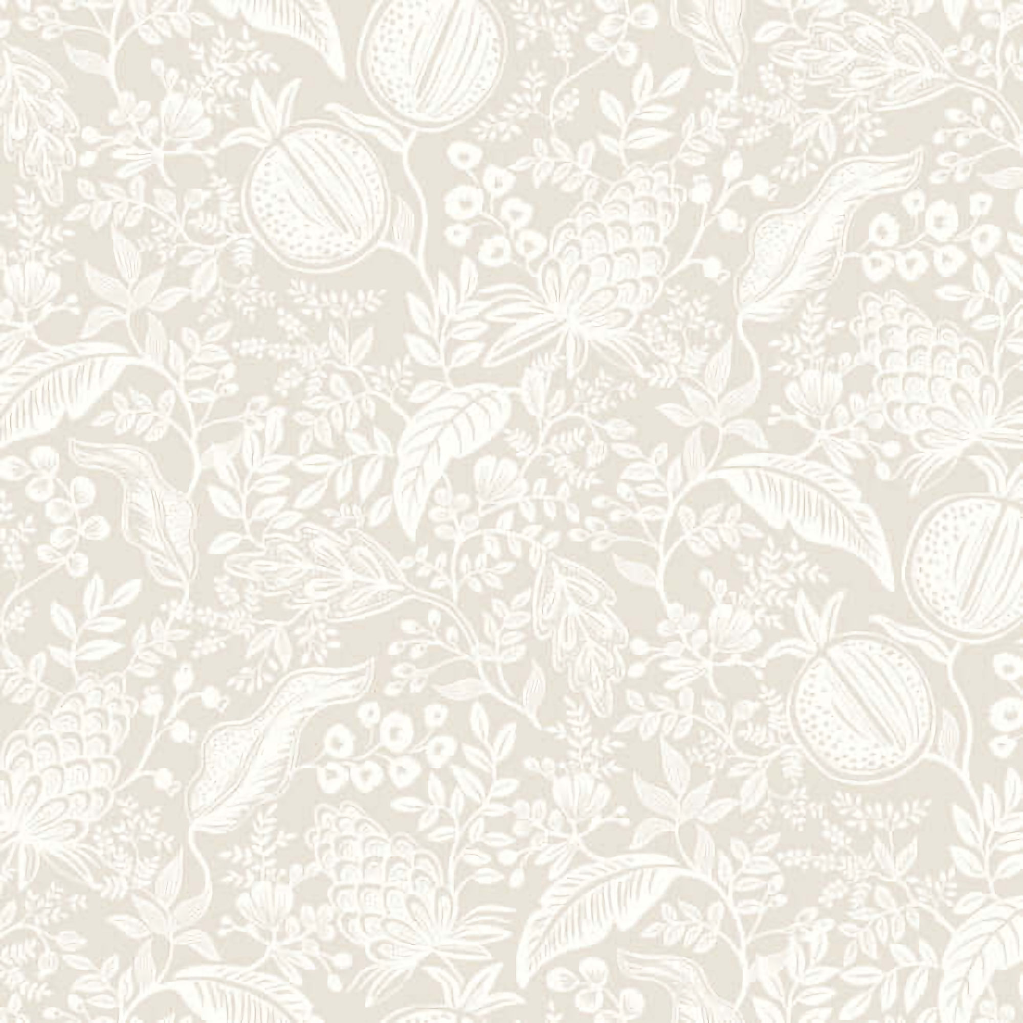 RP7388 Rifle Paper Pomegranate and Leaves Toile Wallpaper - White, Beige - York - RP7388 - Image 1