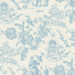 French Country Chinois Oriental Toile Scenic Wallpaper - Blue Springs - Wallquest - FC61802