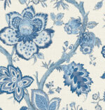 French Country Bernadette Linen Jacobean Floral Fabric - Porceline, Blues - Wallquest - FC62602F -  per Yard - Image 3