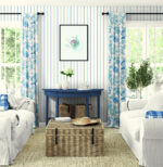 French Country Bernadette Linen Jacobean Floral Fabric - Porceline, Blues - Wallquest - FC62602F -  per Yard - Image 4