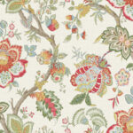 French Country Bernadette Linen Jacobean Floral Fabric - Pomme, Multicolor - Wallquest - FC62604F -  per Yard