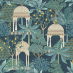 Heritage Tales - Esselle Exotic Pavilion  Wallpaper  - Navy, Multi  - Seabrook - Wallquest - 100014EH