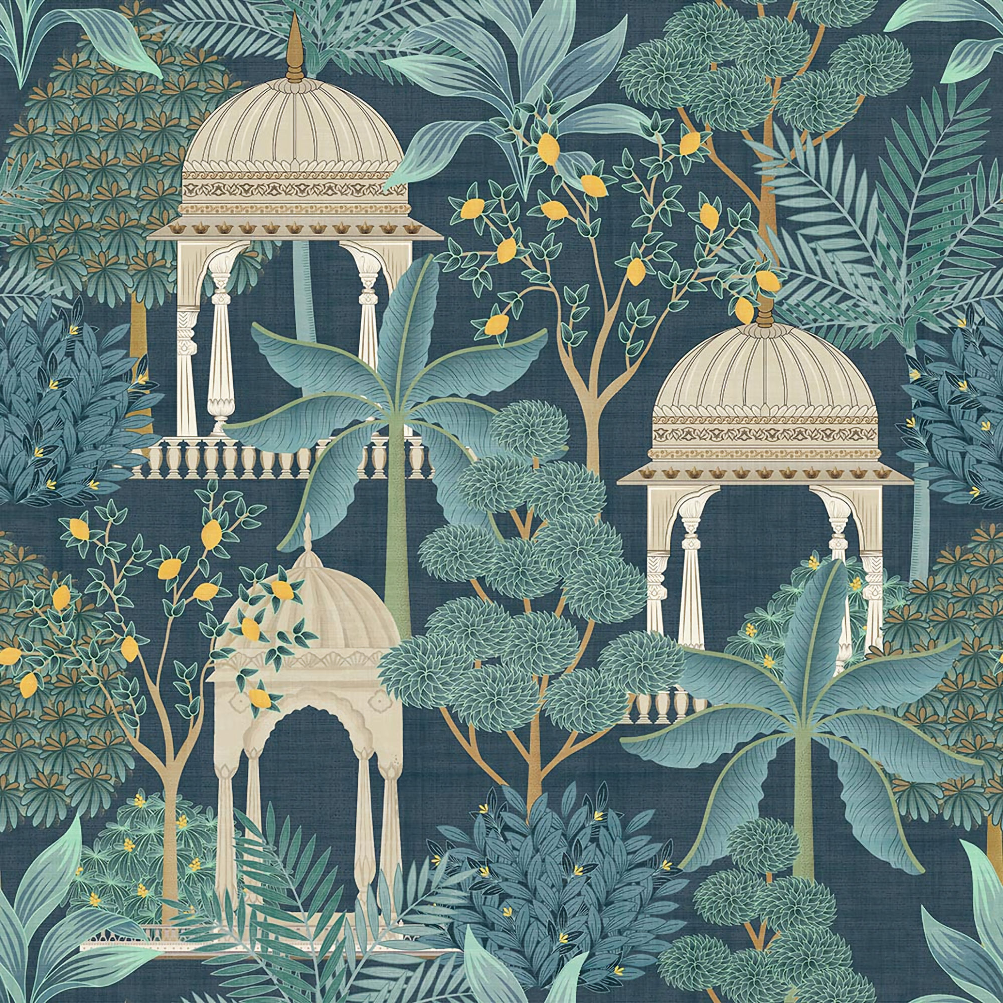 100014EH Heritage Tales - Esselle Exotic Pavilion Wallpaper - Navy, Multi - Seabrook - Wallquest - 100014EH - Image 1