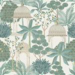 Heritage Tales - Esselle Exotic Pavilion  Wallpaper  - Parchment, Green, Multi  - Seabrook - Wallquest - 100015EH
