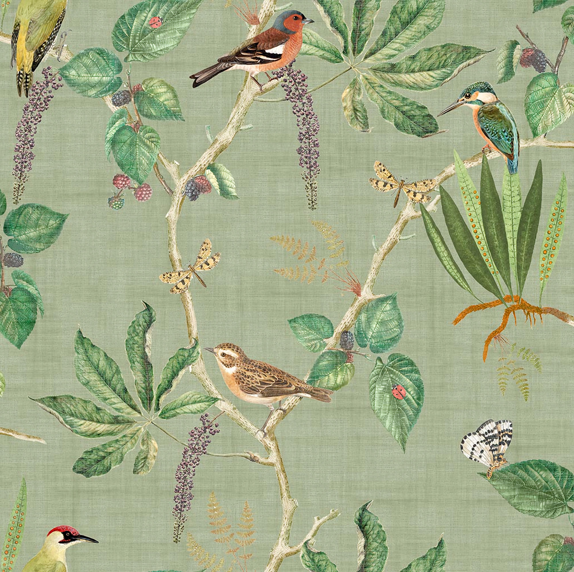 100029EH Heritage Tales - Esselle Hill Top Garden Wallpaper - Sage Green - Seabrook - Wallquest - 100029EH - Image 1