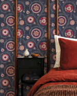 Heritage Tales - Esselle Nahlia Circles and Floral Trail  Wallpaper  - Navy, Berry  - Seabrook - Wallquest - 100033EH - Image 4