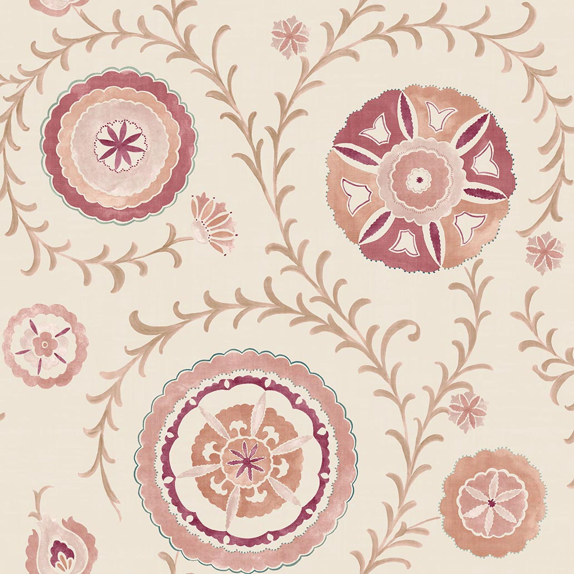 100035EH Heritage Tales - Esselle Nahlia Circles and Floral Trail Wallpaper - Warm Spice - Seabrook - Wallquest - 100035EH - Image 1
