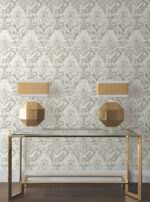 Candice Olson Decadence II -  Faux Velvet Crush Damask Pearlescent Wallpaper - Soft Neutral, Pearl  - York - DF3333 - Image 5