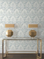 Candice Olson Decadence II -  Faux Velvet Crush Damask Pearlescent Wallpaper - Blue, Pearl  - York - DF3335 - Image 5