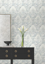 Candice Olson Decadence II -  Faux Velvet Crush Damask Pearlescent Wallpaper - Blue, Pearl  - York - DF3335 - Image 4