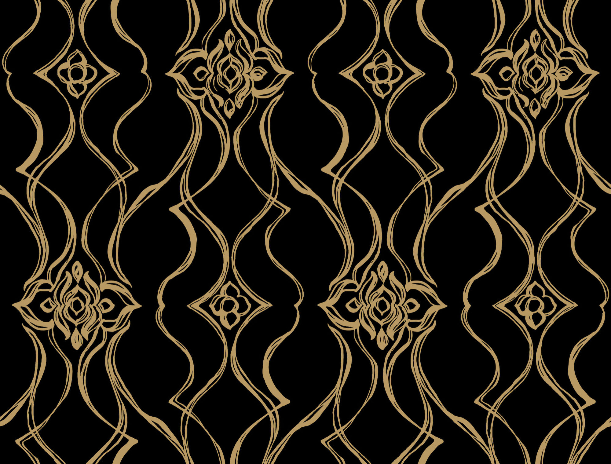 DF3371 Candice Olson Decadence II - Pirouette Damask Stripe Wallpaper - Black, Gold - York - DF3371 - Image 1