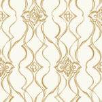 Candice Olson Decadence II -  Pirouette Damask Stripe Wallpaper - White, Gold  - York - DF3372
