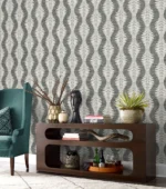 Lillian August Coastal Haven - Carina Curved Leaves Stripe Wallpaper - Type II 20 Oz. Vinyl - Black and White - Wallquest - LN40500 - Image 5