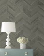 Lillian August Coastal Haven - Keone Bay Faux Wood Geometric Wallpaper - Type II 20 Oz. Vinyl - Smokey - Wallquest - LN40808 - Image 4