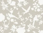 Lillian August Coastal Haven - Kauai Monochrome Birds, Floral Wallpaper - Type II 20 Oz. Vinyl - Whisper Gray - Wallquest - LN40907