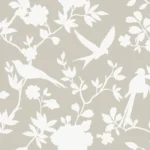Lillian August Coastal Haven - Kauai Monochrome Birds, Floral Wallpaper - Type II 20 Oz. Vinyl - Whisper Gray - Wallquest - LN40907