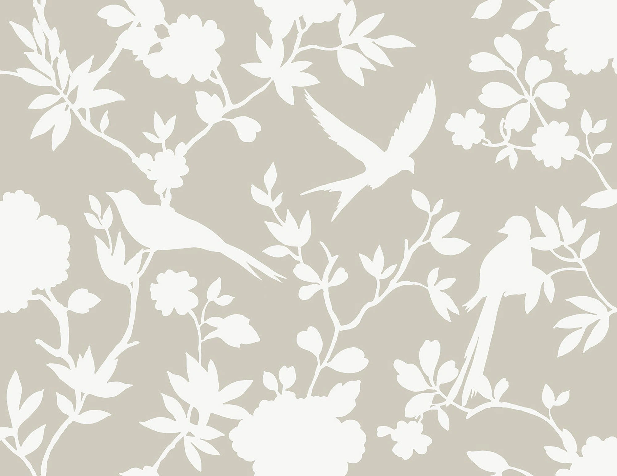 LN40907 Lillian August Coastal Haven - Kauai Monochrome Birds, Floral Wallpaper - Type II 20 Oz. Vinyl - Whisper Gray - Wallquest - LN40907 - Image 1
