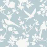 Lillian August Coastal Haven - Kauai Monochrome Birds, Floral Wallpaper - Type II 20 Oz. Vinyl - Iceberg Blue - Wallquest - LN40912