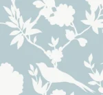 Lillian August Coastal Haven - Kauai Monochrome Birds, Floral Wallpaper - Type II 20 Oz. Vinyl - Iceberg Blue - Wallquest - LN40912 - Image 3