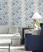 Lillian August Coastal Haven - Aloha Monochrome Birds, Floral Stripe Wallpaper - Type II 20 Oz. Vinyl - Lapis - Wallquest - LN41002 - Image 5