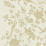 Lillian August Coastal Haven - Aloha Monochrome Birds, Floral Stripe Wallpaper - Type II 20 Oz. Vinyl - Gold - Wallquest - LN41003