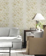 Lillian August Coastal Haven - Aloha Monochrome Birds, Floral Stripe Wallpaper - Type II 20 Oz. Vinyl - Gold - Wallquest - LN41003 - Image 5