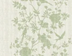 Lillian August Coastal Haven - Aloha Monochrome Birds, Floral Stripe Wallpaper - Type II 20 Oz. Vinyl - Jade - Wallquest - LN41004