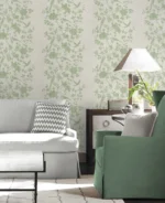 Lillian August Coastal Haven - Aloha Monochrome Birds, Floral Stripe Wallpaper - Type II 20 Oz. Vinyl - Jade - Wallquest - LN41004 - Image 5