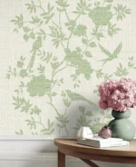 Lillian August Coastal Haven - Aloha Monochrome Birds, Floral Stripe Wallpaper - Type II 20 Oz. Vinyl - Jade - Wallquest - LN41004 - Image 4